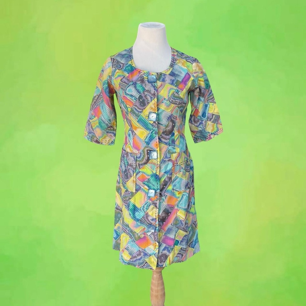 Handmade 60s/ 70s rainbow mod dress with a multicoloured print